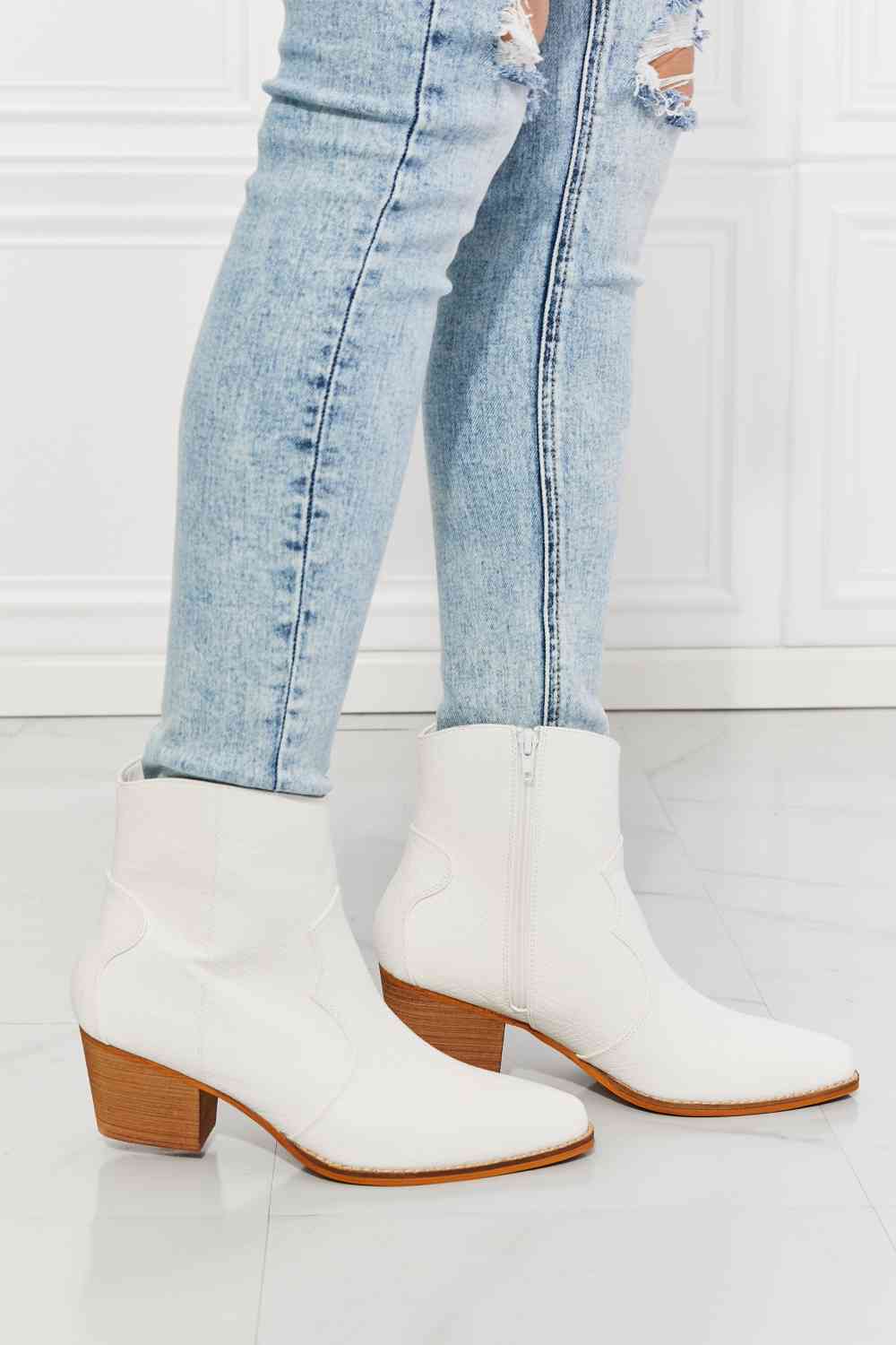 MMShoes Watertower Town Faux Leather Western Ankle Boots in White - shoes - White - Bella Bourget