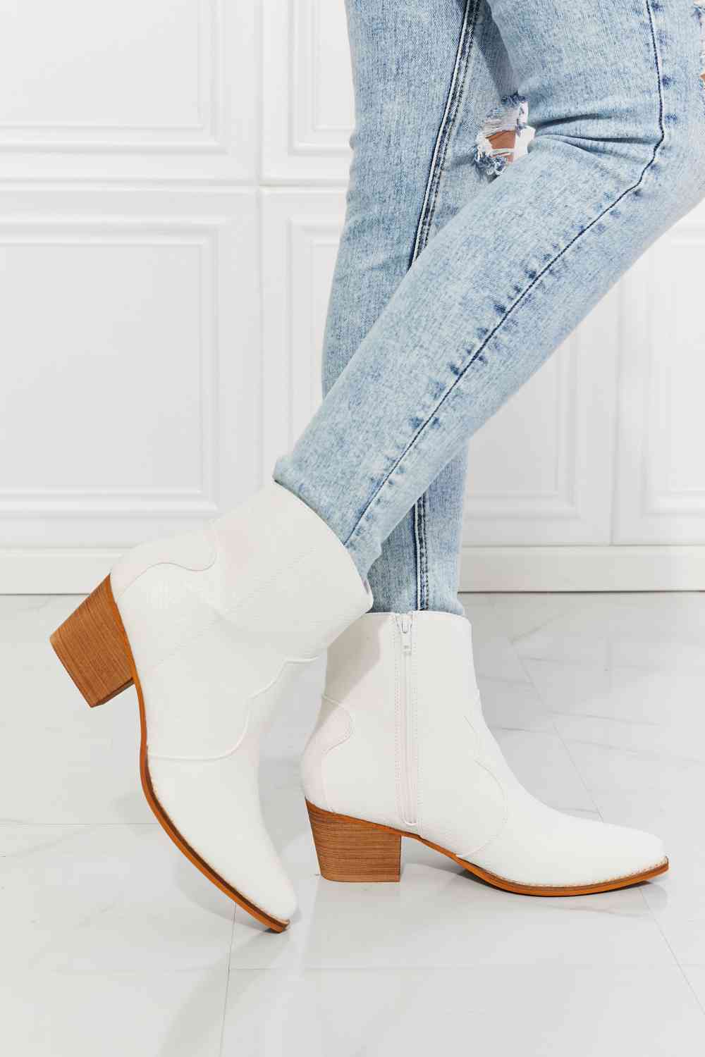 MMShoes Watertower Town Faux Leather Western Ankle Boots in White - shoes - White - Bella Bourget