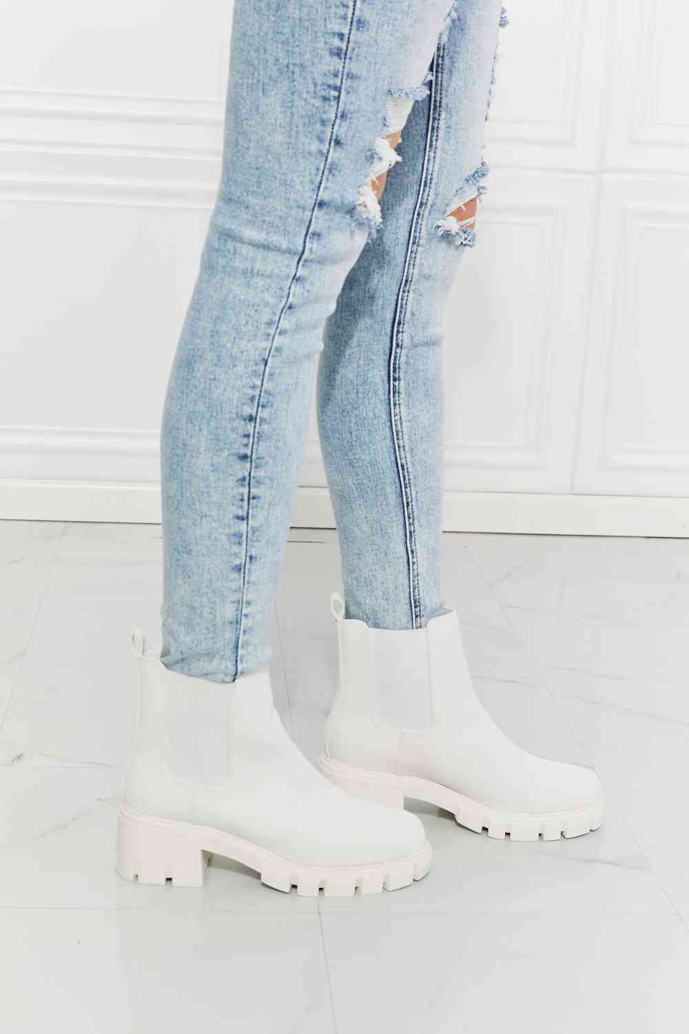 MMShoes Work For It Matte Lug Sole Chelsea Boots in White - shoes - White - Bella Bourget