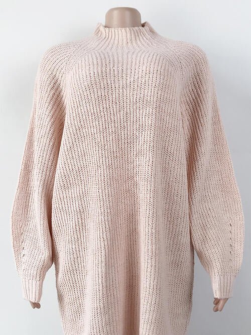 Mock Neck Dropped Shoulder Sweater Dress - Sweater Dress - Blush Pink - Bella Bourget