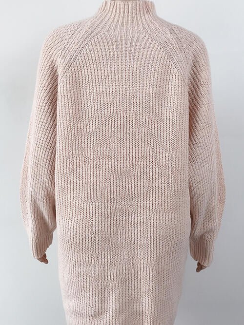 Mock Neck Dropped Shoulder Sweater Dress - Sweater Dress - Blush Pink - Bella Bourget