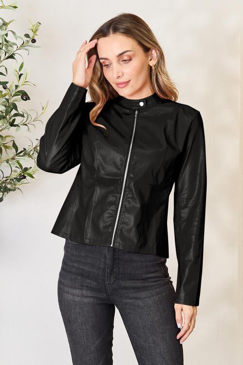 Mock Neck Zip Up Jacket - Jacket - Black - Bella Bourget