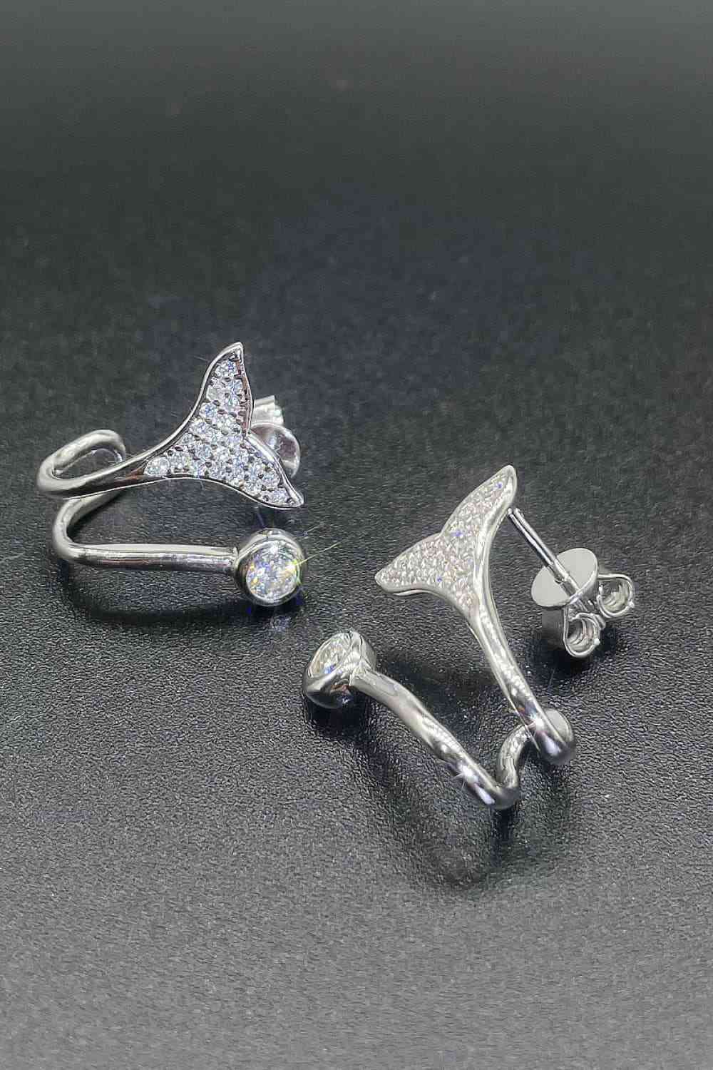 Moissanite Fishtail Rhodium - Plated Earrings - Earrings - Silver - Bella Bourget