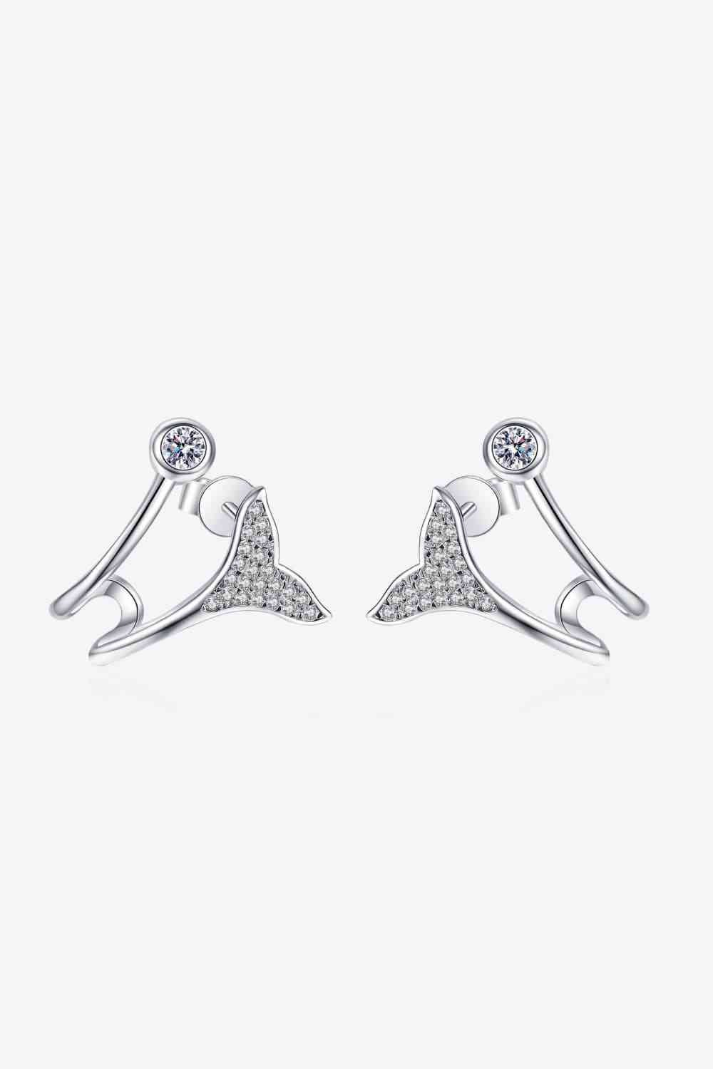 Moissanite Fishtail Rhodium - Plated Earrings - Earrings - Silver - Bella Bourget