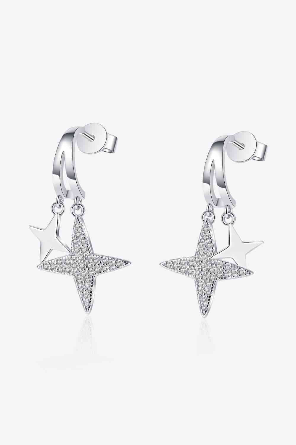 Moissanite Star Rhodium - Plated Drop Earrings - Earrings - Silver - Bella Bourget