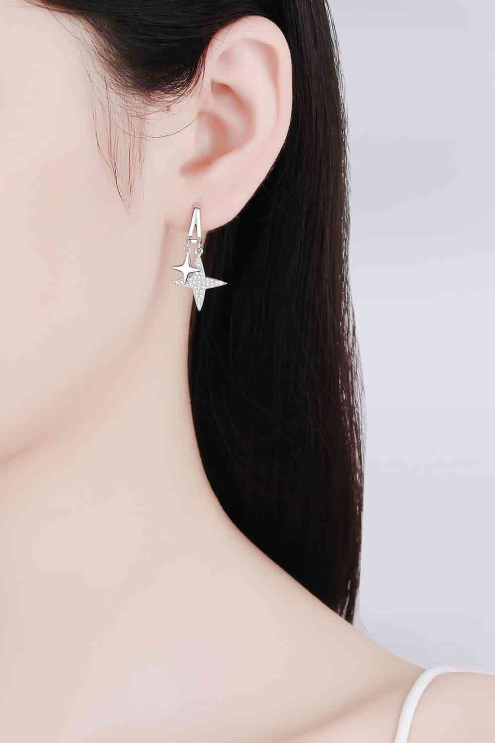 Moissanite Star Rhodium - Plated Drop Earrings - Earrings - Silver - Bella Bourget