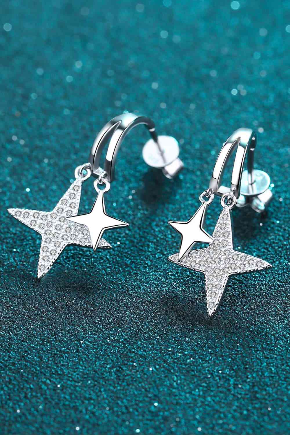 Moissanite Star Rhodium - Plated Drop Earrings - Earrings - Silver - Bella Bourget