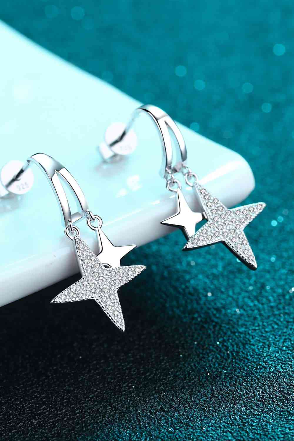 Moissanite Star Rhodium - Plated Drop Earrings - Earrings - Silver - Bella Bourget