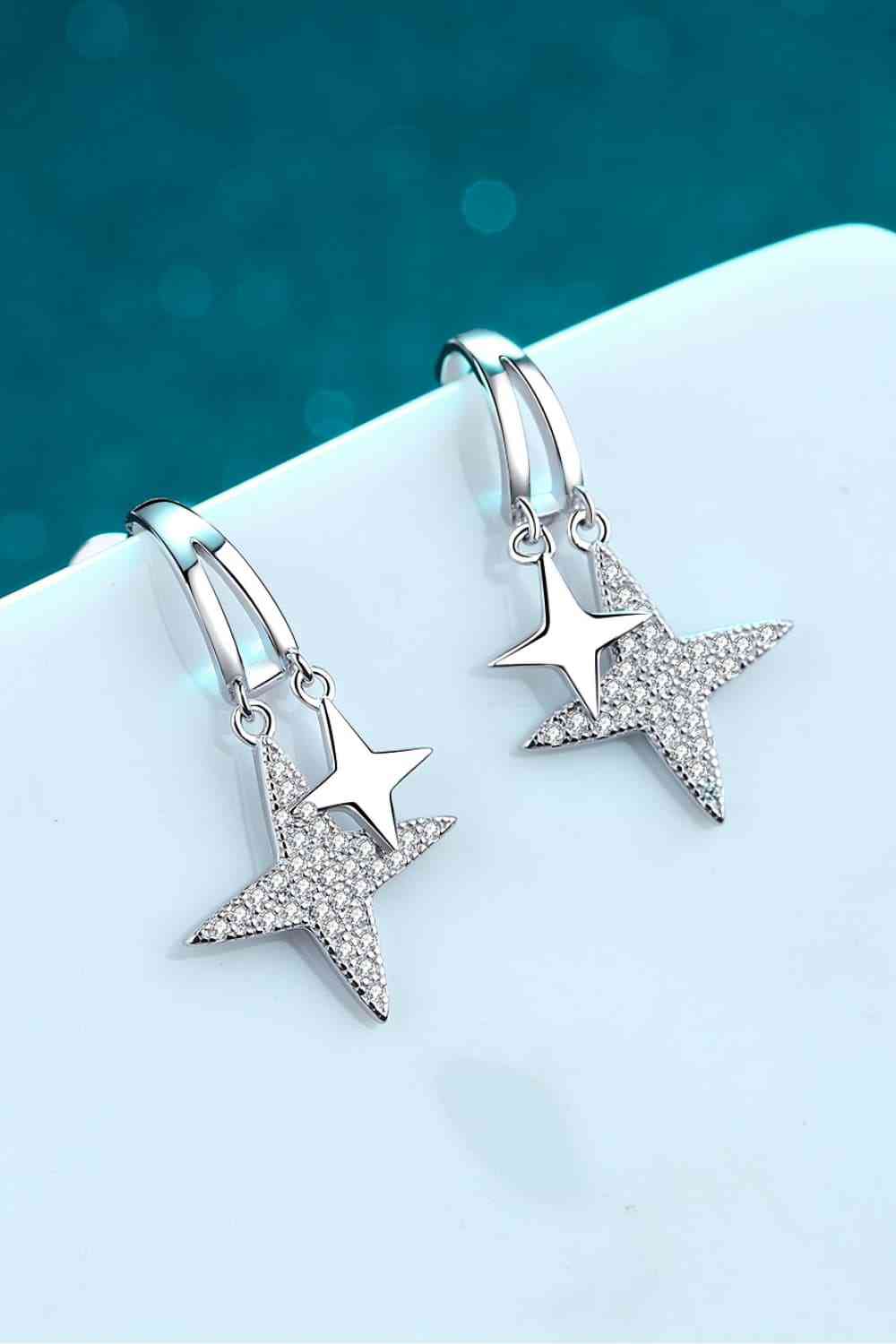 Moissanite Star Rhodium - Plated Drop Earrings - Earrings - Silver - Bella Bourget