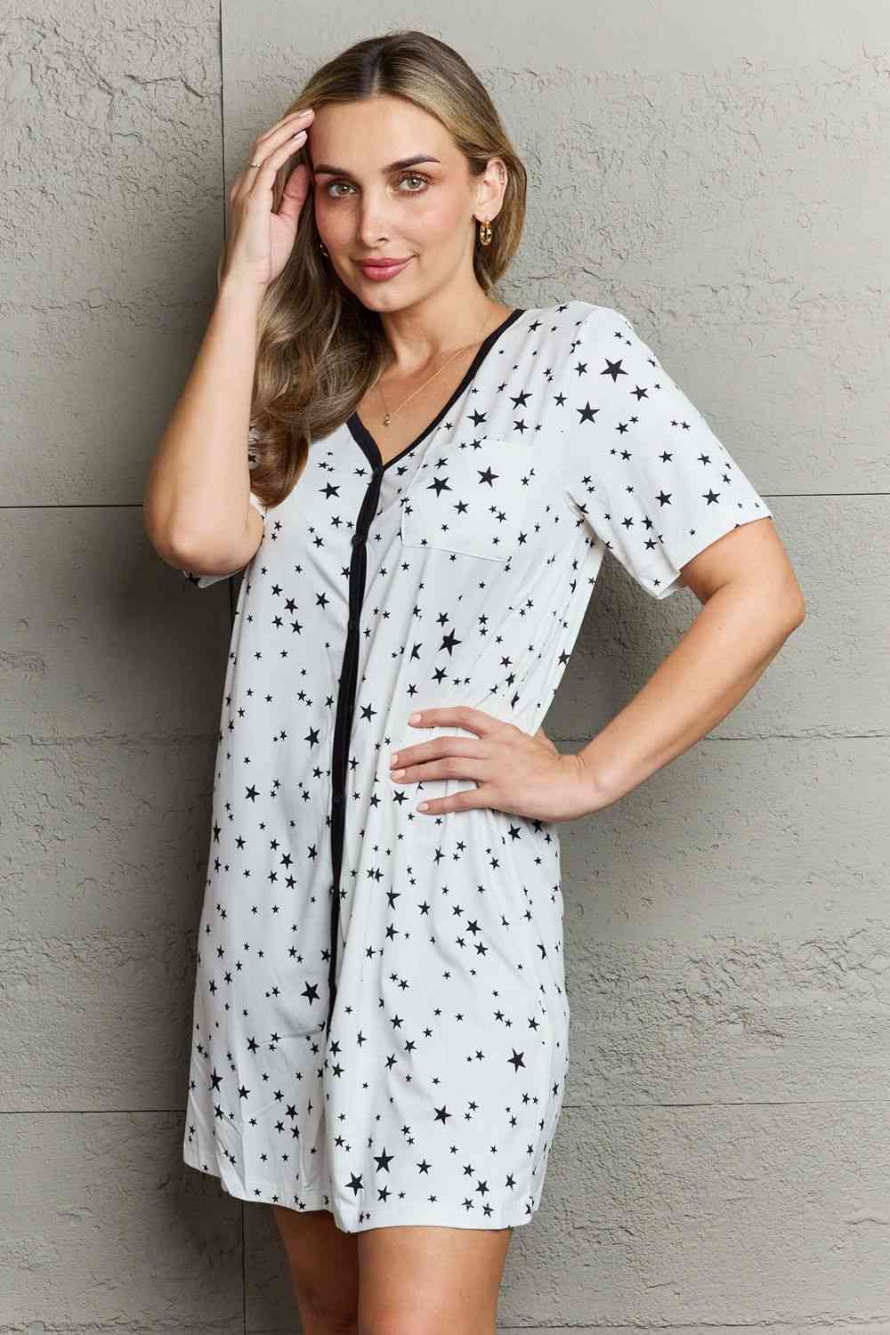 MOON NITE Quilted Quivers Button Down night gown - Night Gown - White - Bella Bourget