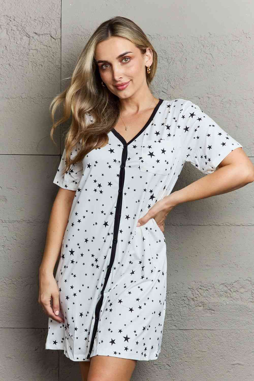 MOON NITE Quilted Quivers Button Down night gown - Night Gown - White - Bella Bourget