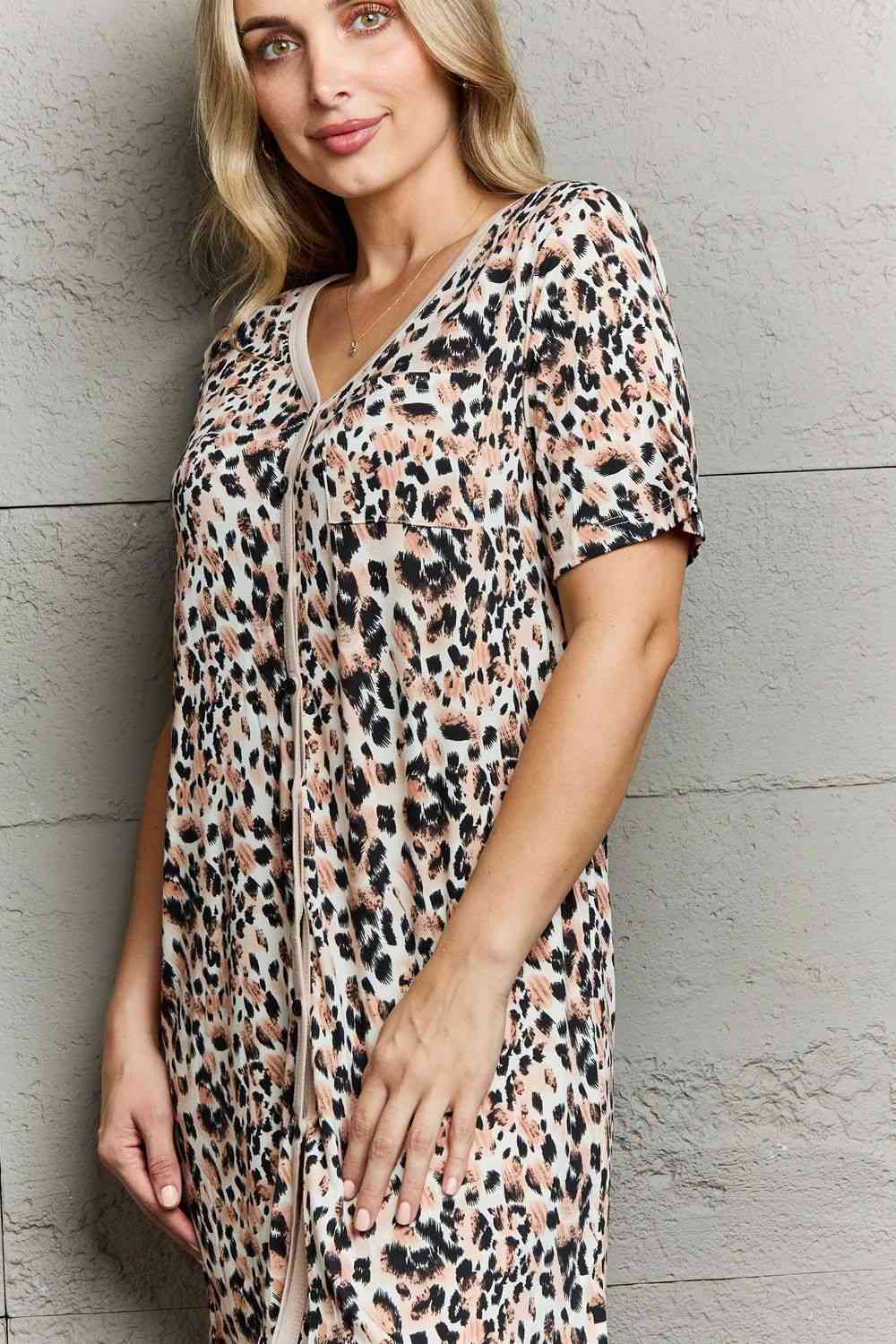 MOON NITE Quilted Quivers Button Down Sleepwear Dress - Dress - Leopard - Bella Bourget