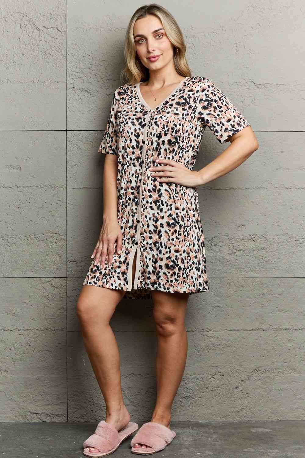 MOON NITE Quilted Quivers Button Down Sleepwear Dress - Dress - Leopard - Bella Bourget