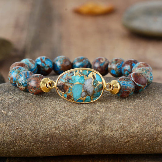 Natural Stone Beaded Bracelet - Bracelets - Gold - Bella Bourget