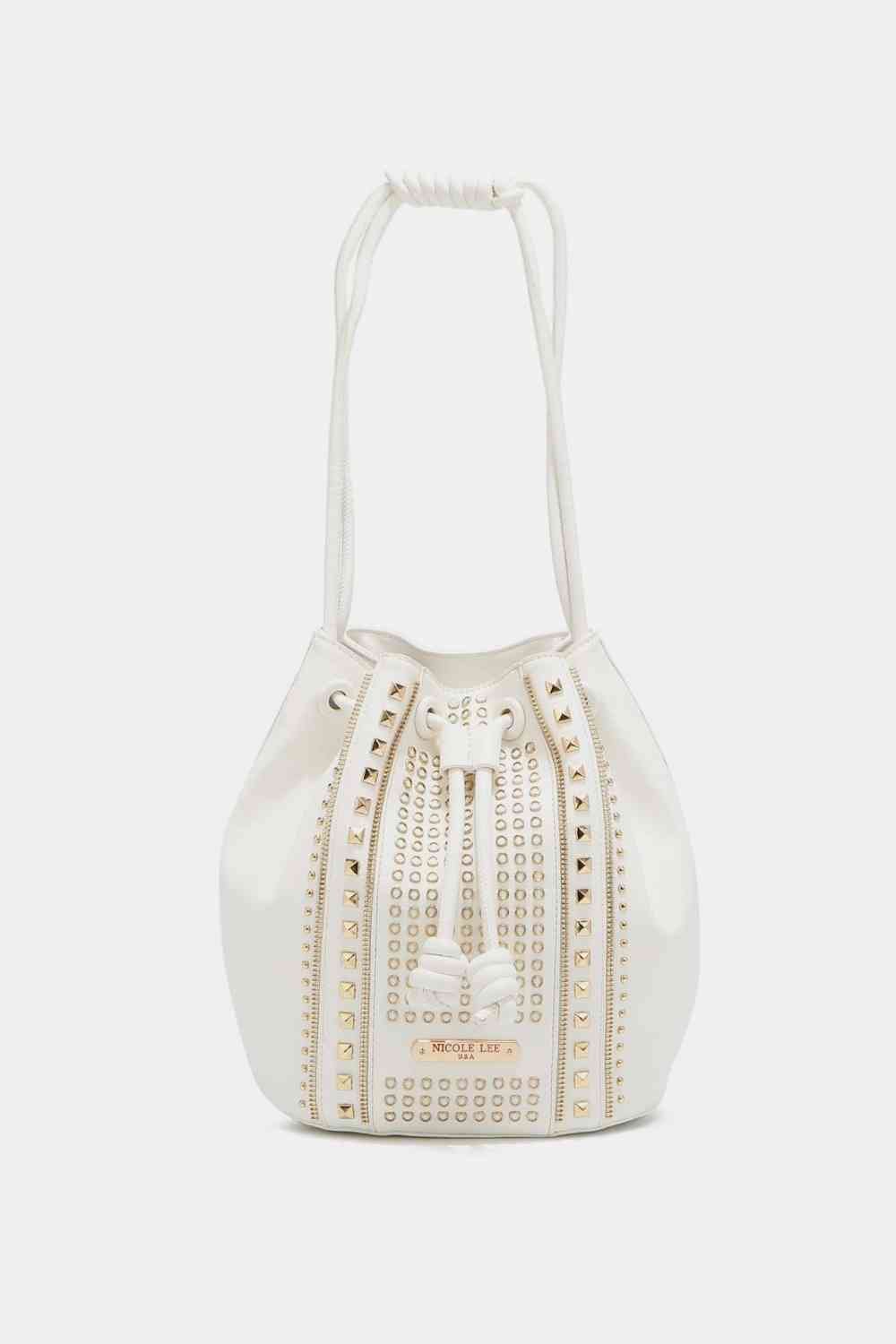 Nicole Lee USA Amy Studded Bucket Bag - bag - White - Bella Bourget