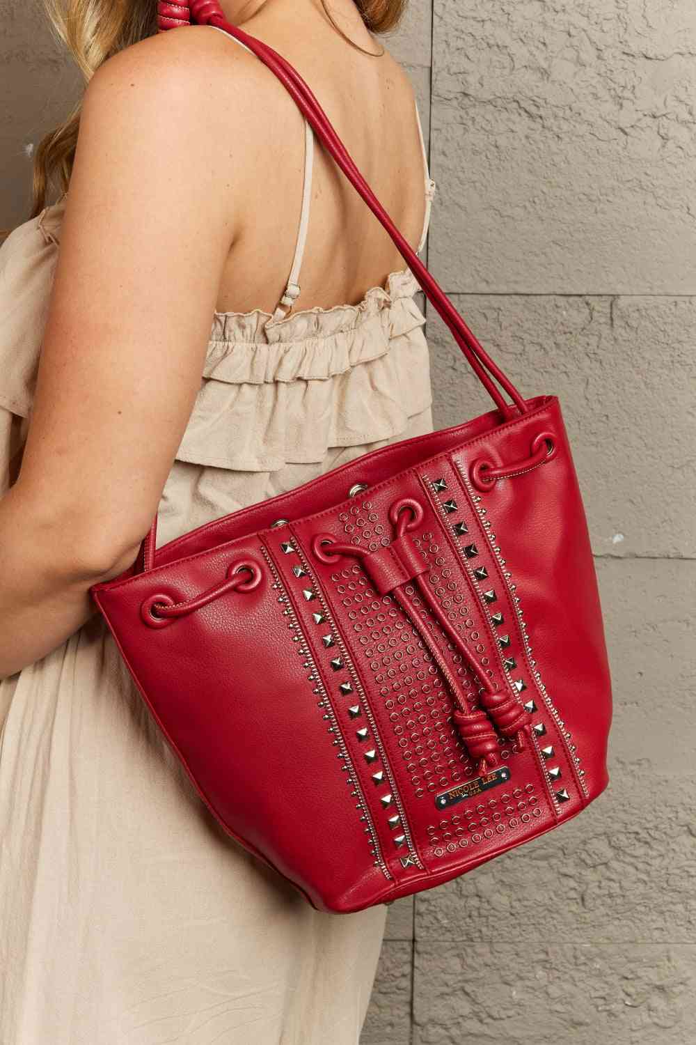 Nicole Lee USA Amy Studded Bucket Bag - bag - Deep Red - Bella Bourget