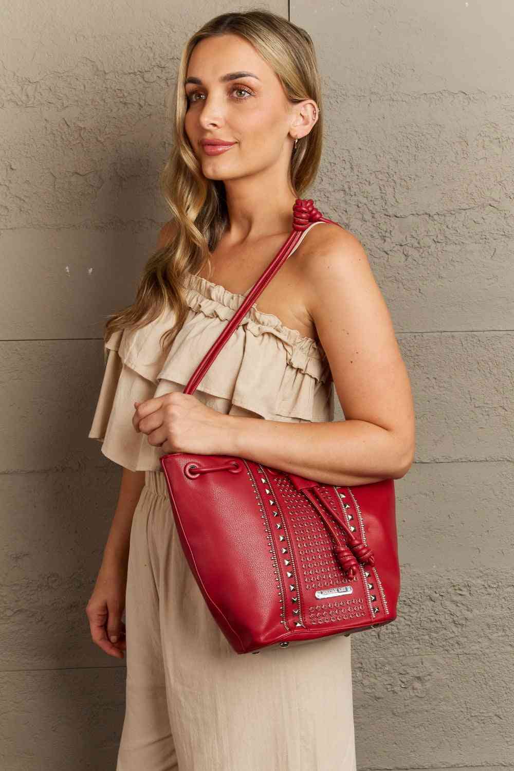 Nicole Lee USA Amy Studded Bucket Bag - bag - Deep Red - Bella Bourget