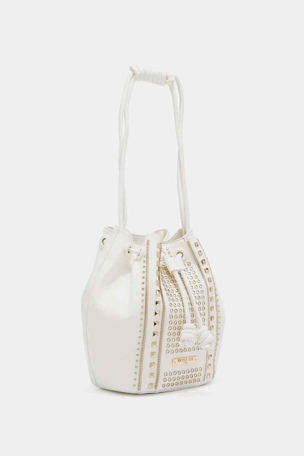 Nicole Lee USA Amy Studded Bucket Bag - bag - White - Bella Bourget