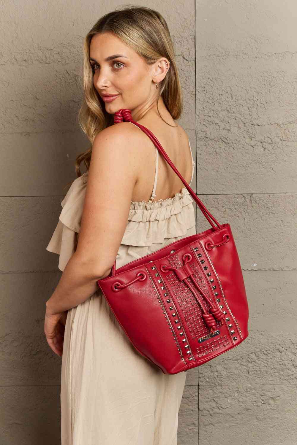 Nicole Lee USA Amy Studded Bucket Bag - bag - Deep Red - Bella Bourget