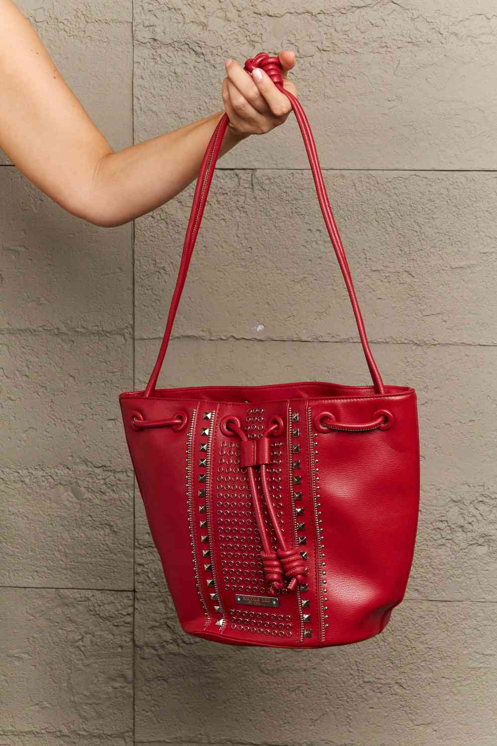 Nicole Lee USA Amy Studded Bucket Bag - bag - Deep Red - Bella Bourget