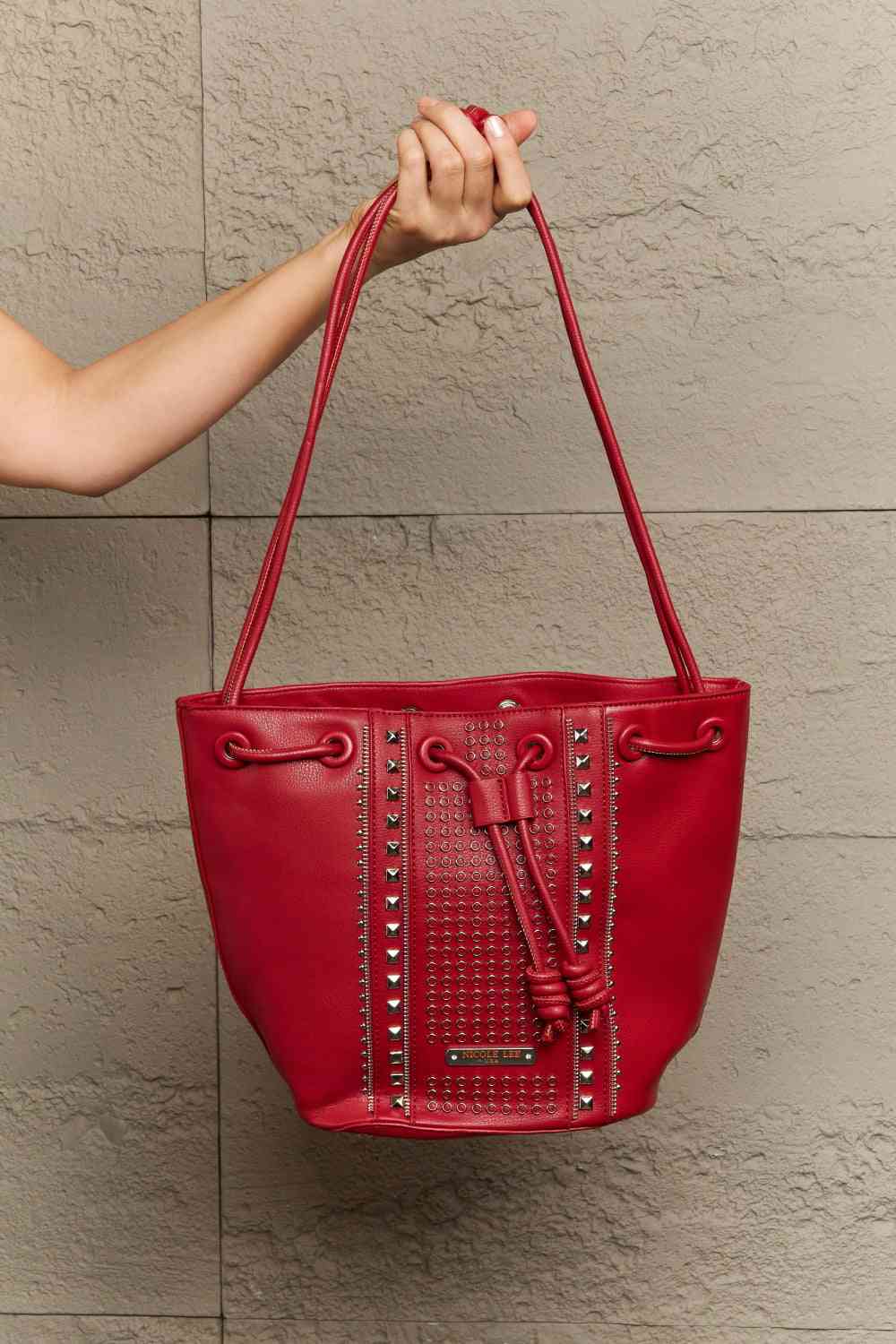 Nicole Lee USA Amy Studded Bucket Bag - bag - Deep Red - Bella Bourget