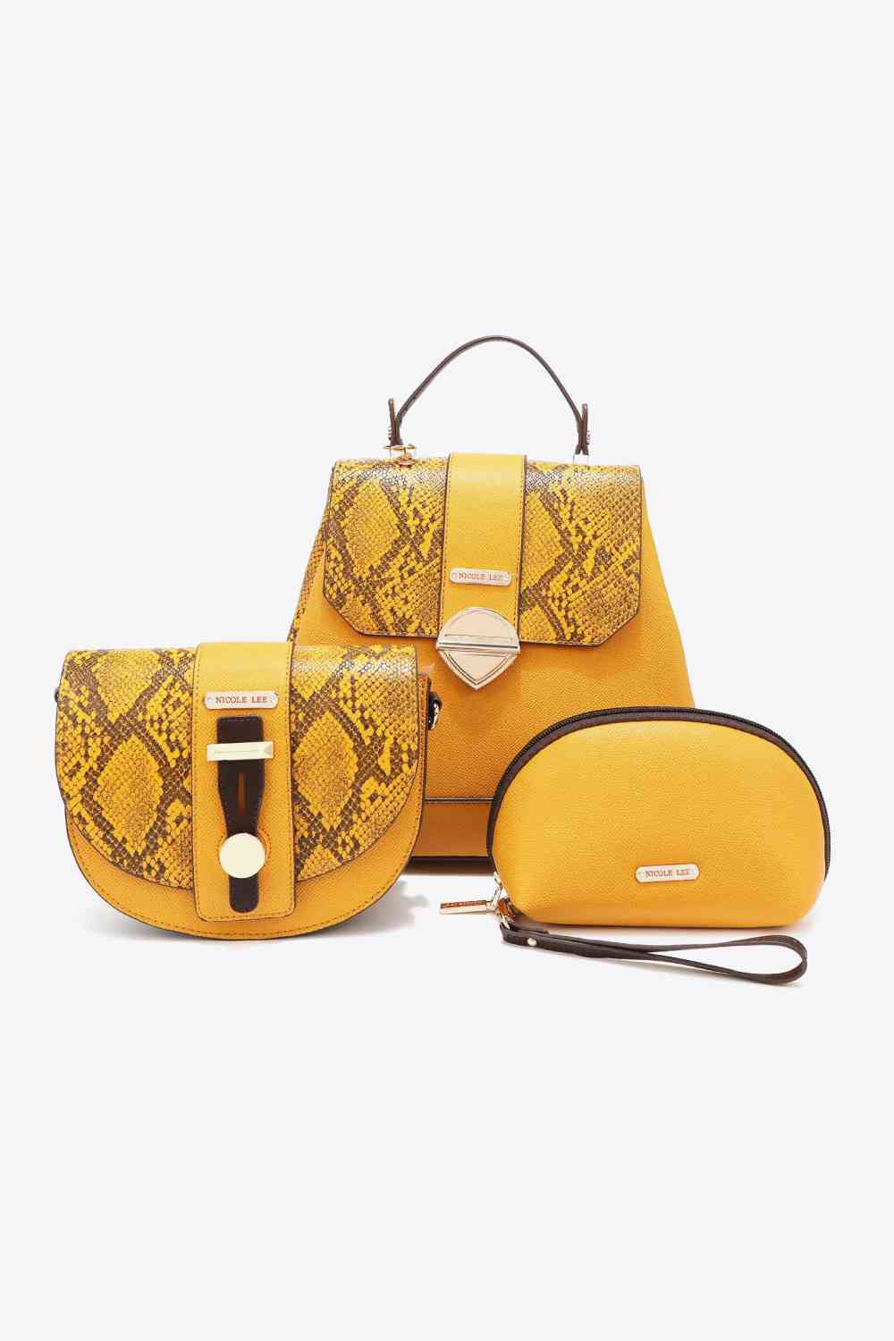 Nicole Lee USA Python 3 - Piece Bag Set - bag - Mustard - Bella Bourget