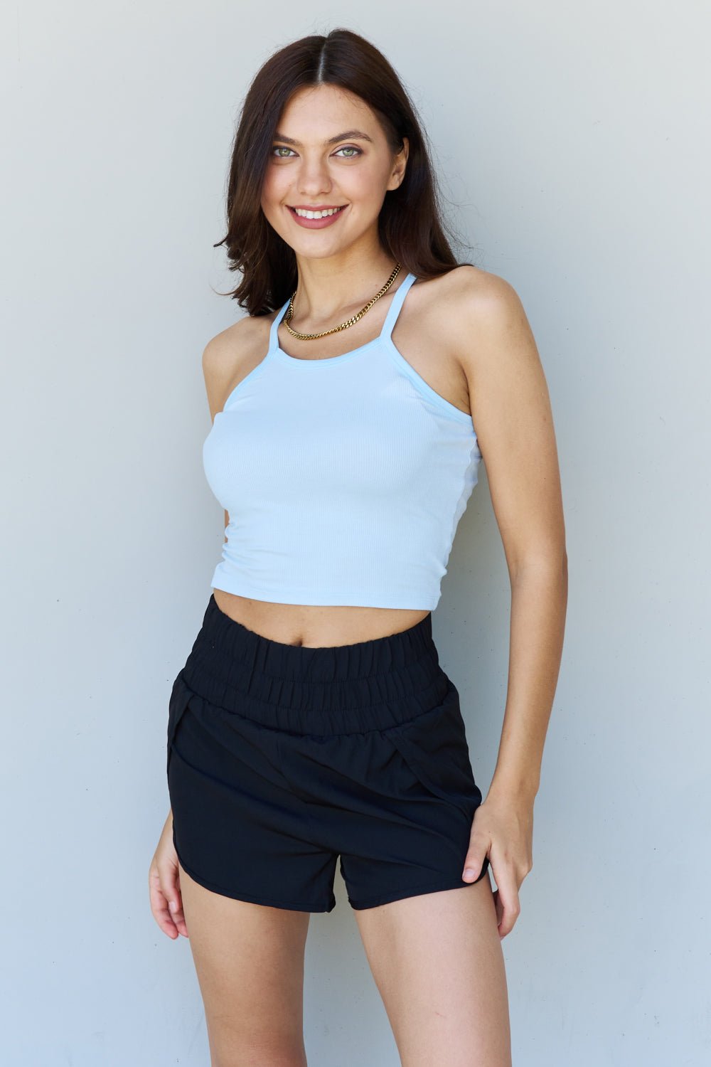 Ninexis Everyday Staple Soft Modal Short Strap Ribbed Tank Top in Blue - Tank Top - Pastel Blue - Bella Bourget