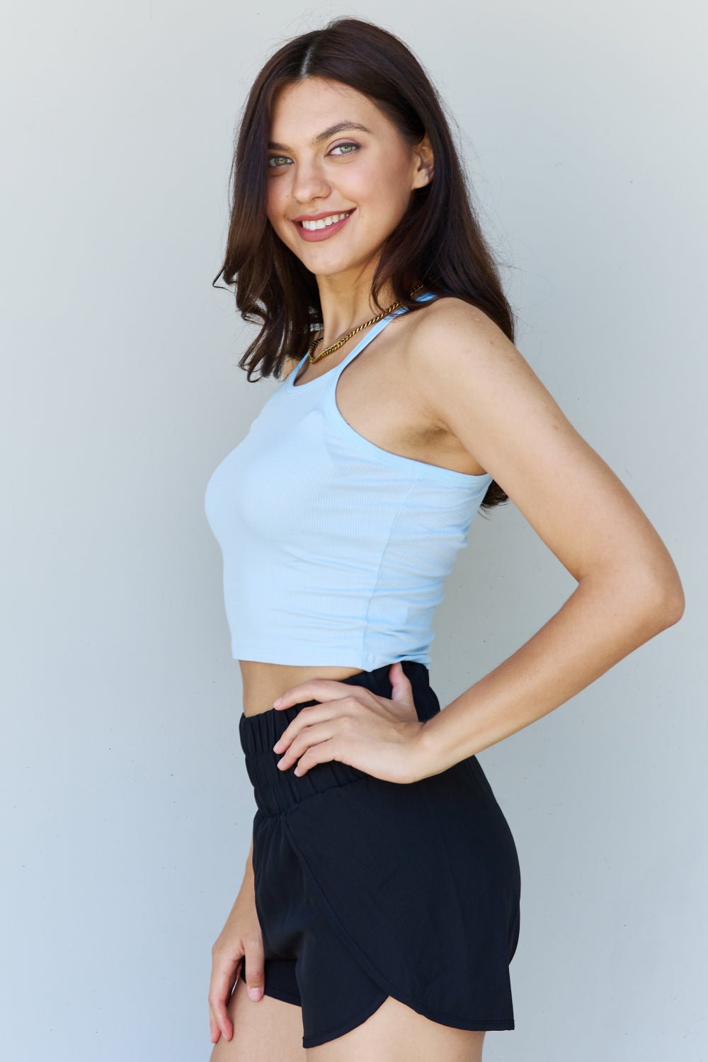 Ninexis Everyday Staple Soft Modal Short Strap Ribbed Tank Top in Blue - Tank Top - Pastel Blue - Bella Bourget