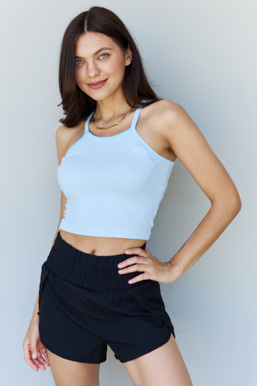 Ninexis Everyday Staple Soft Modal Short Strap Ribbed Tank Top in Blue - Tank Top - Pastel Blue - Bella Bourget