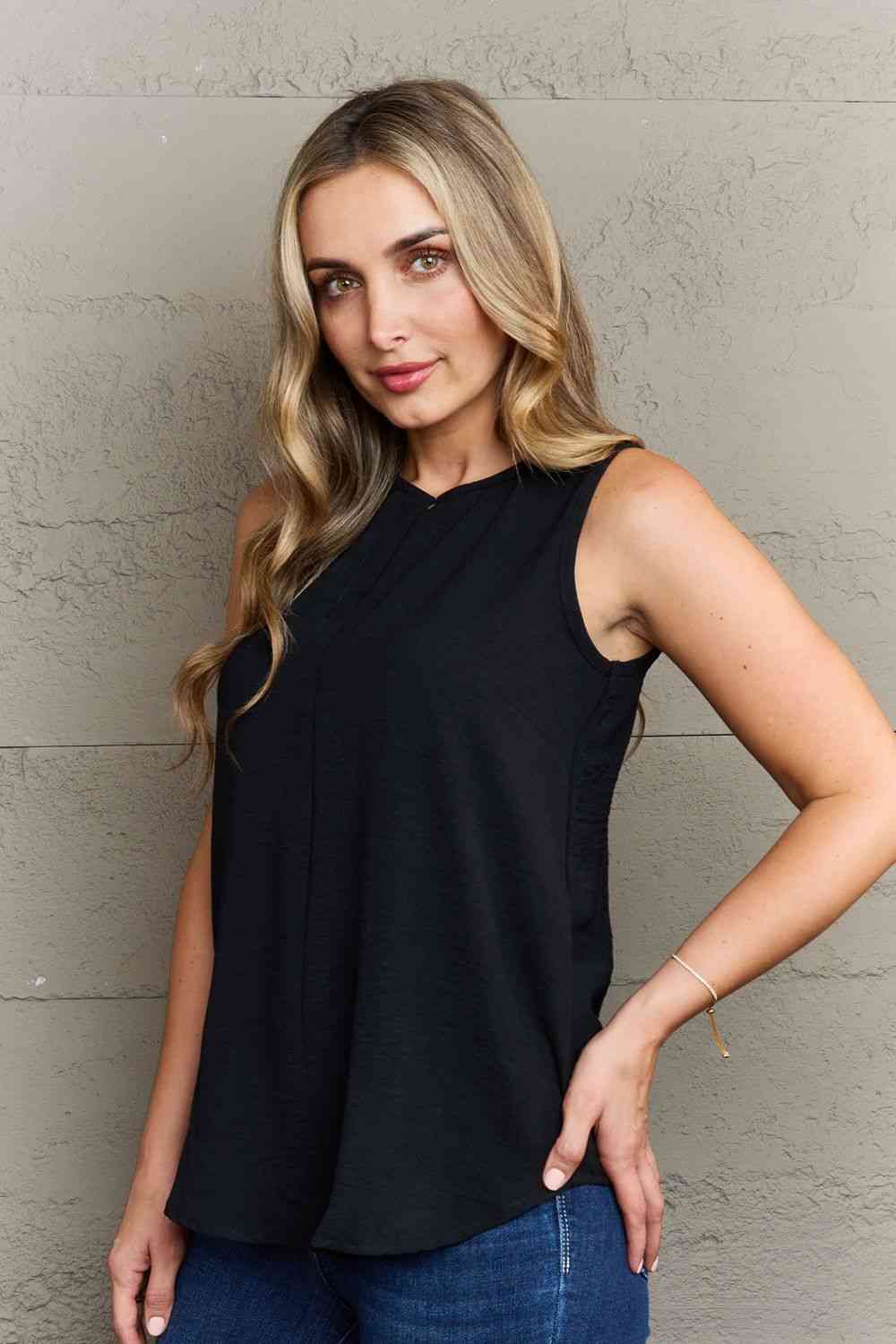 Ninexis First Glance Sleeveless Neckline Slit Top - Blouse - Black - Bella Bourget