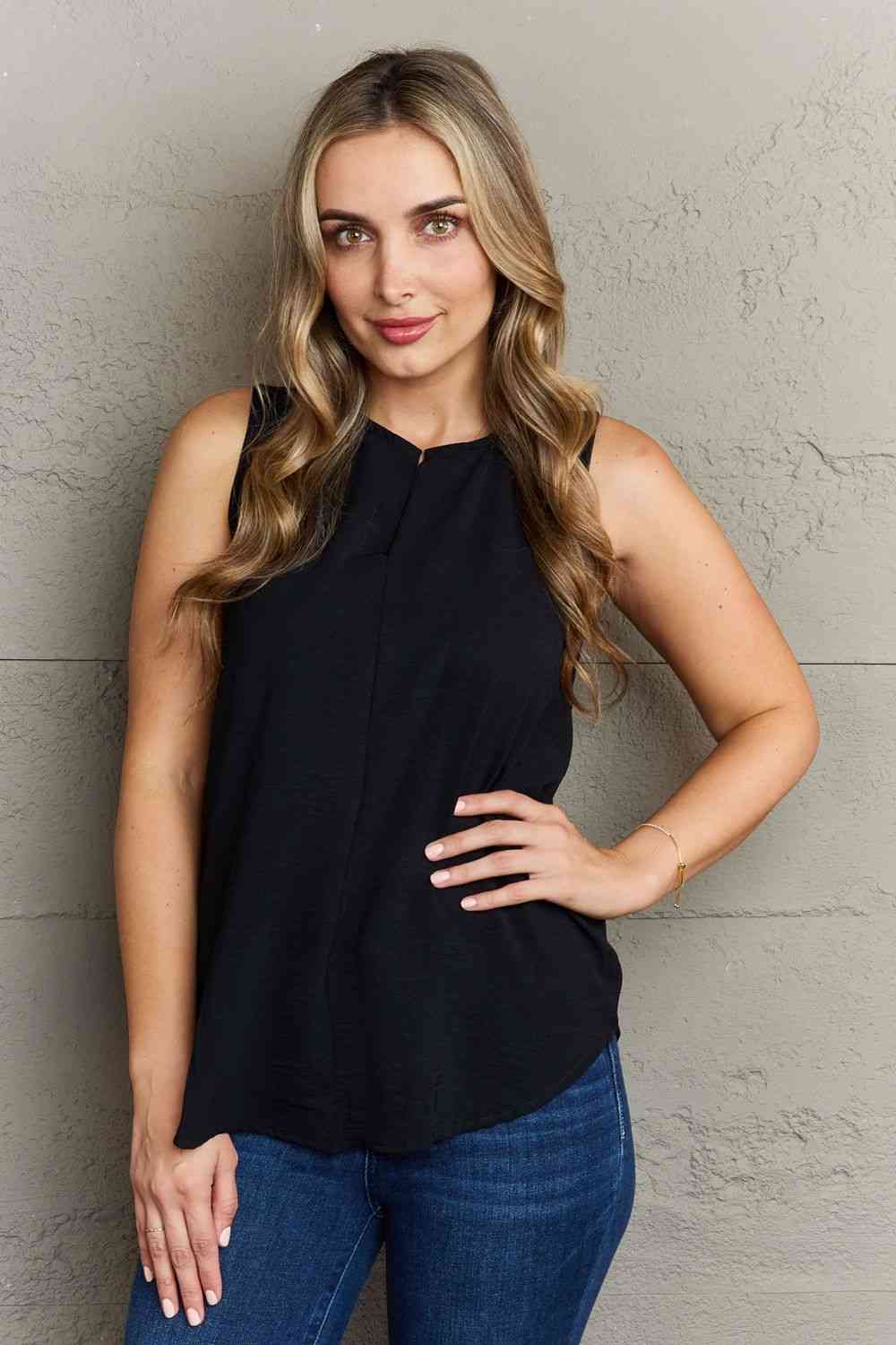 Ninexis First Glance Sleeveless Neckline Slit Top - Blouse - Black - Bella Bourget