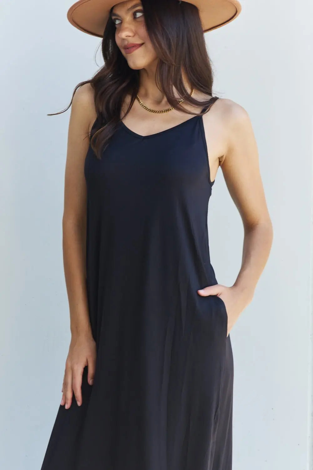 Ninexis Good Energy Full Size Cami Side Slit Maxi Dress in Black - TikTok - Black - Bella Bourget