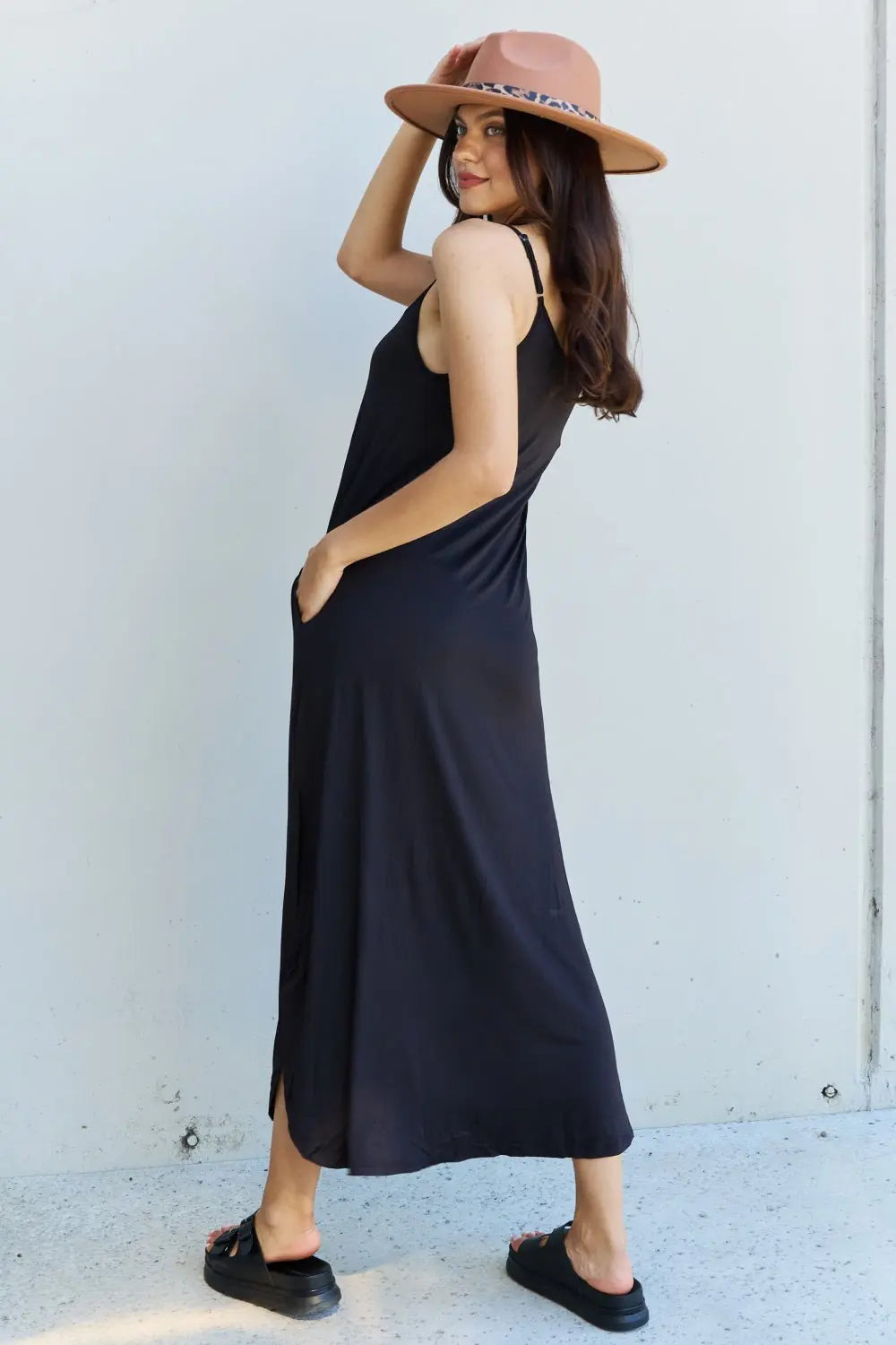 Ninexis Good Energy Full Size Cami Side Slit Maxi Dress in Black - TikTok - Black - Bella Bourget