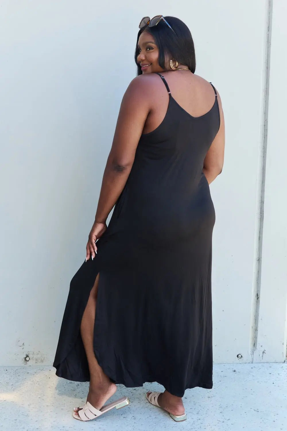 Ninexis Good Energy Full Size Cami Side Slit Maxi Dress in Black - TikTok - Black - Bella Bourget