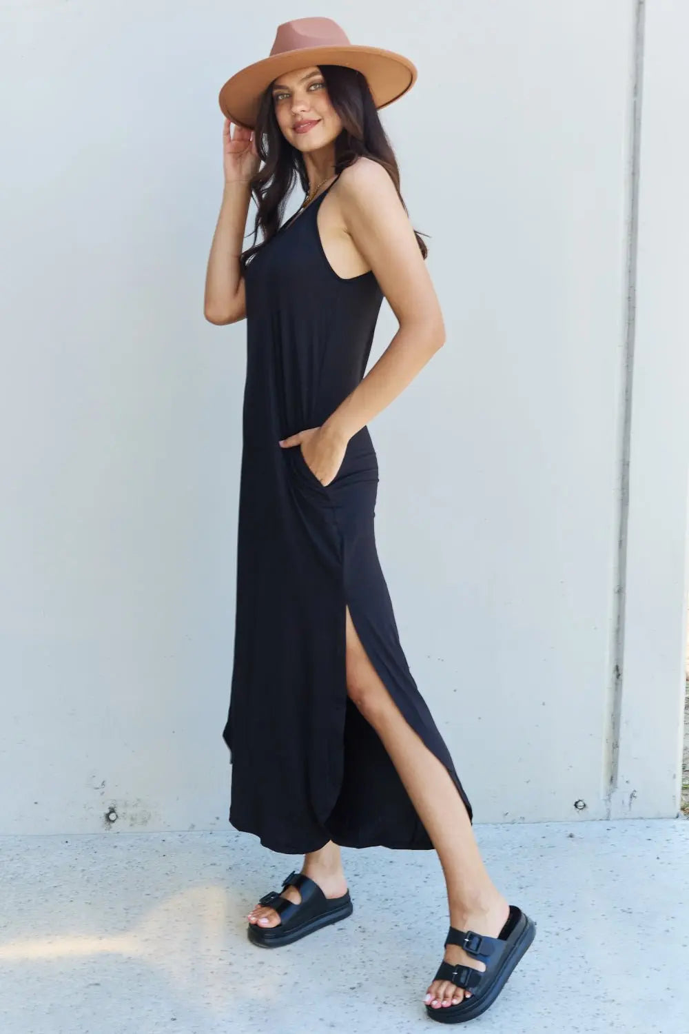 Ninexis Good Energy Full Size Cami Side Slit Maxi Dress in Black - TikTok - Black - Bella Bourget