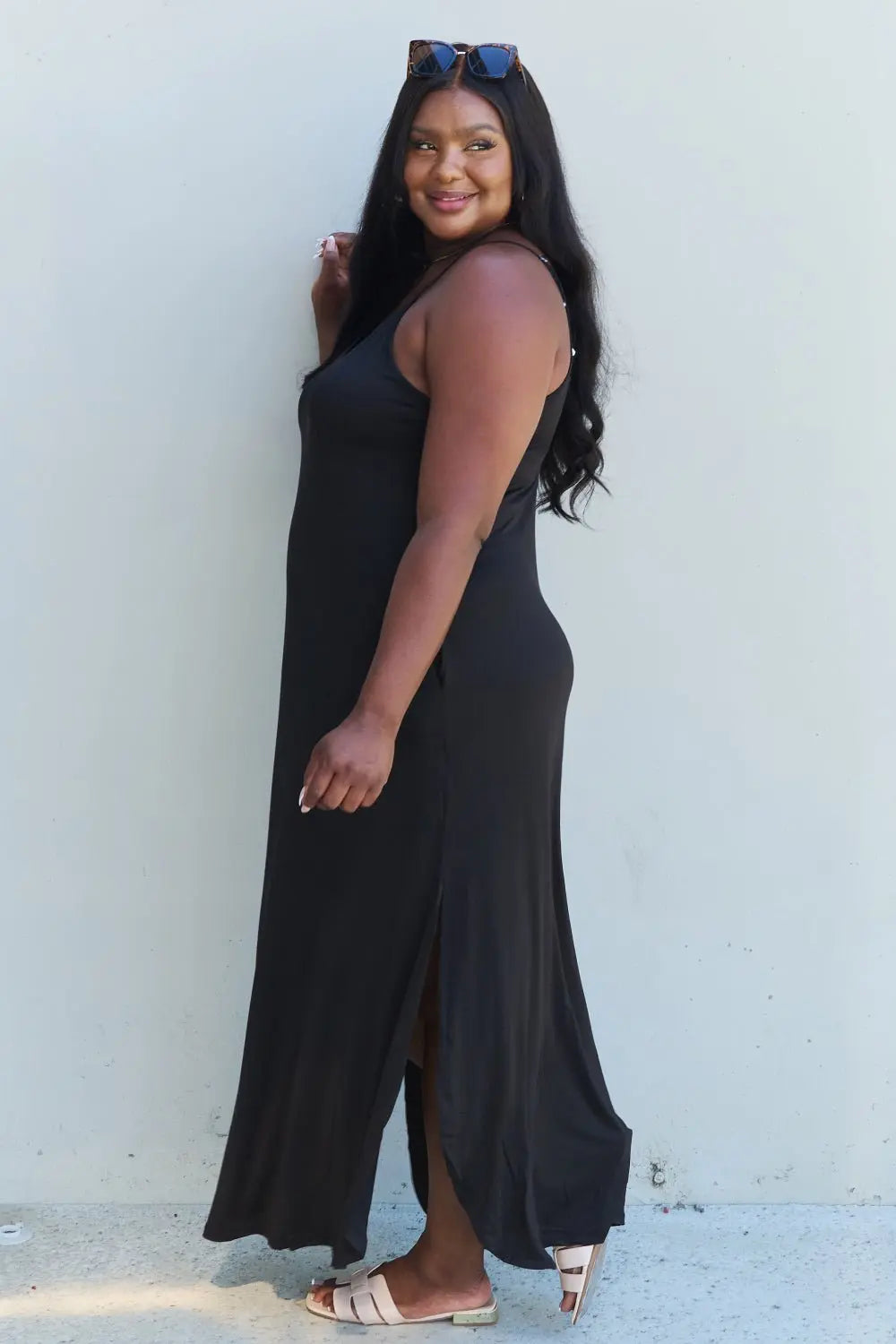 Ninexis Good Energy Full Size Cami Side Slit Maxi Dress in Black - TikTok - Black - Bella Bourget