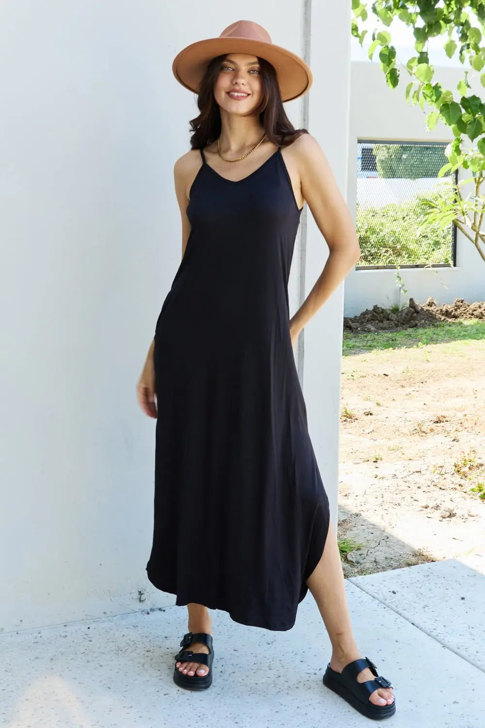 Ninexis Good Energy Full Size Cami Side Slit Maxi Dress in Black - TikTok - Black - Bella Bourget