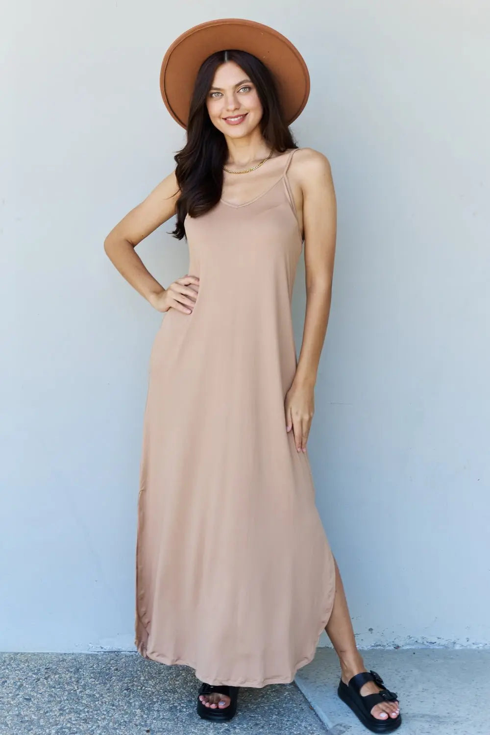 Ninexis Good Energy Full Size Cami Side Slit Maxi Dress in Camel - Dress - Camel - Bella Bourget