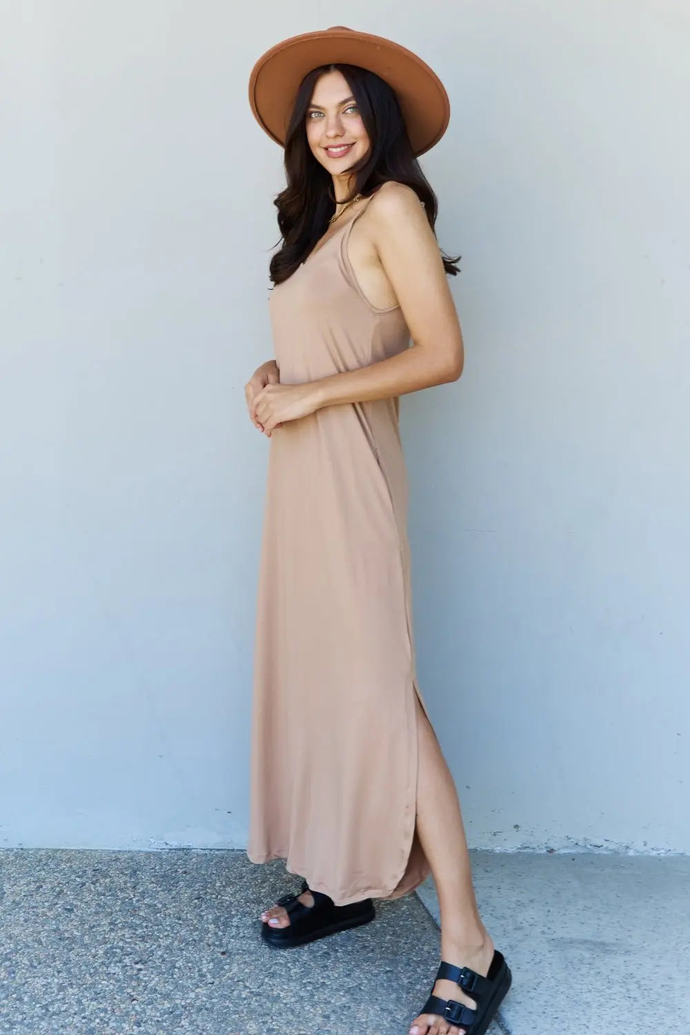 Ninexis Good Energy Full Size Cami Side Slit Maxi Dress in Camel - Dress - Camel - Bella Bourget