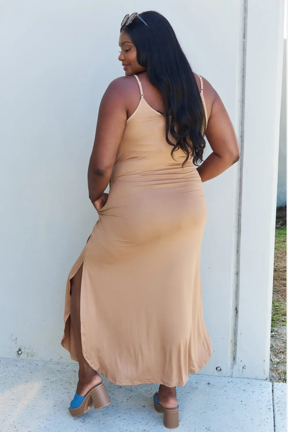 Ninexis Good Energy Full Size Cami Side Slit Maxi Dress in Camel - Dress - Camel - Bella Bourget