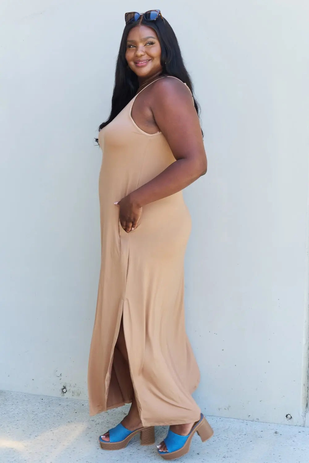 Ninexis Good Energy Full Size Cami Side Slit Maxi Dress in Camel - Dress - Camel - Bella Bourget