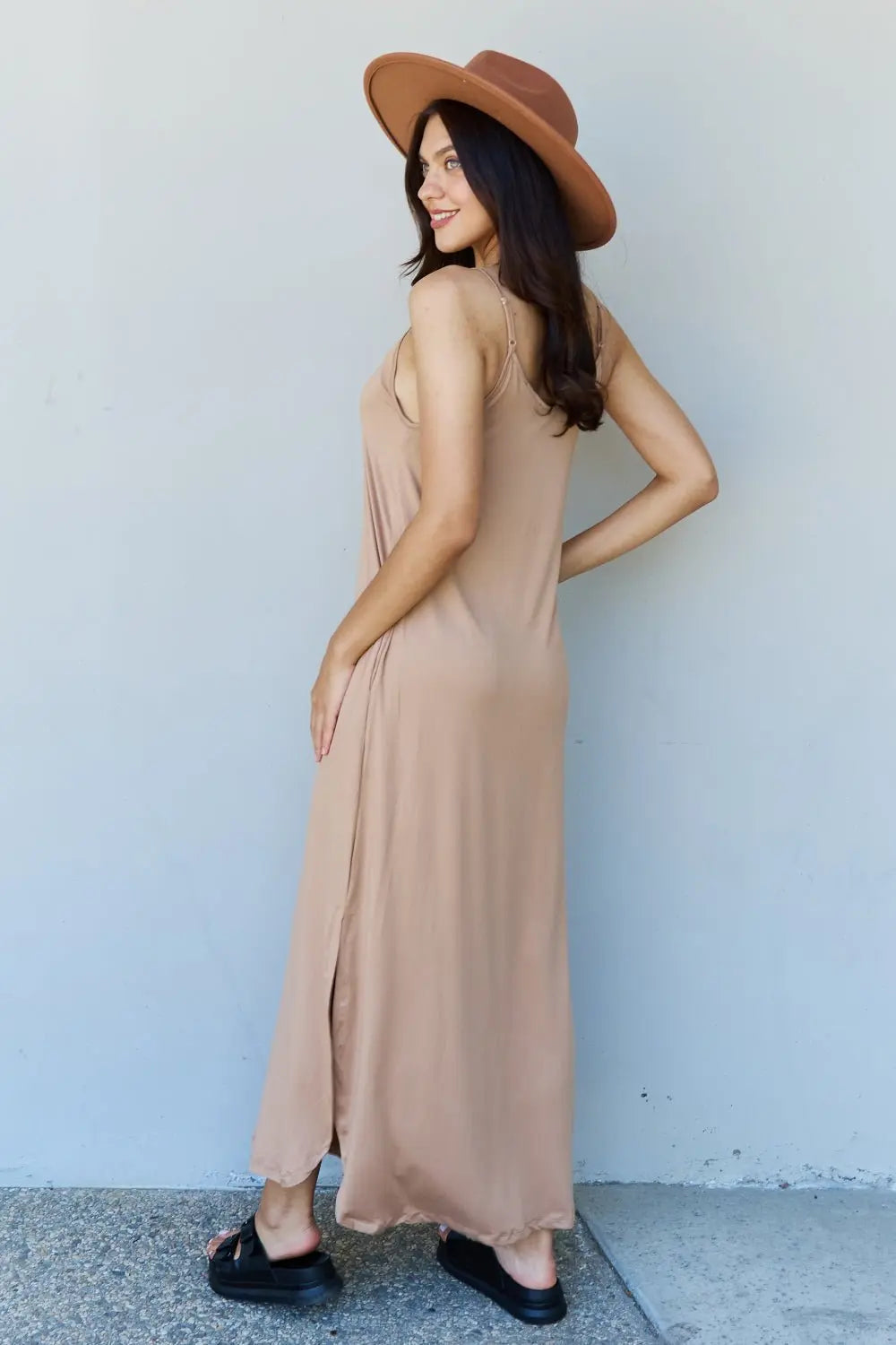 Ninexis Good Energy Full Size Cami Side Slit Maxi Dress in Camel - Dress - Camel - Bella Bourget