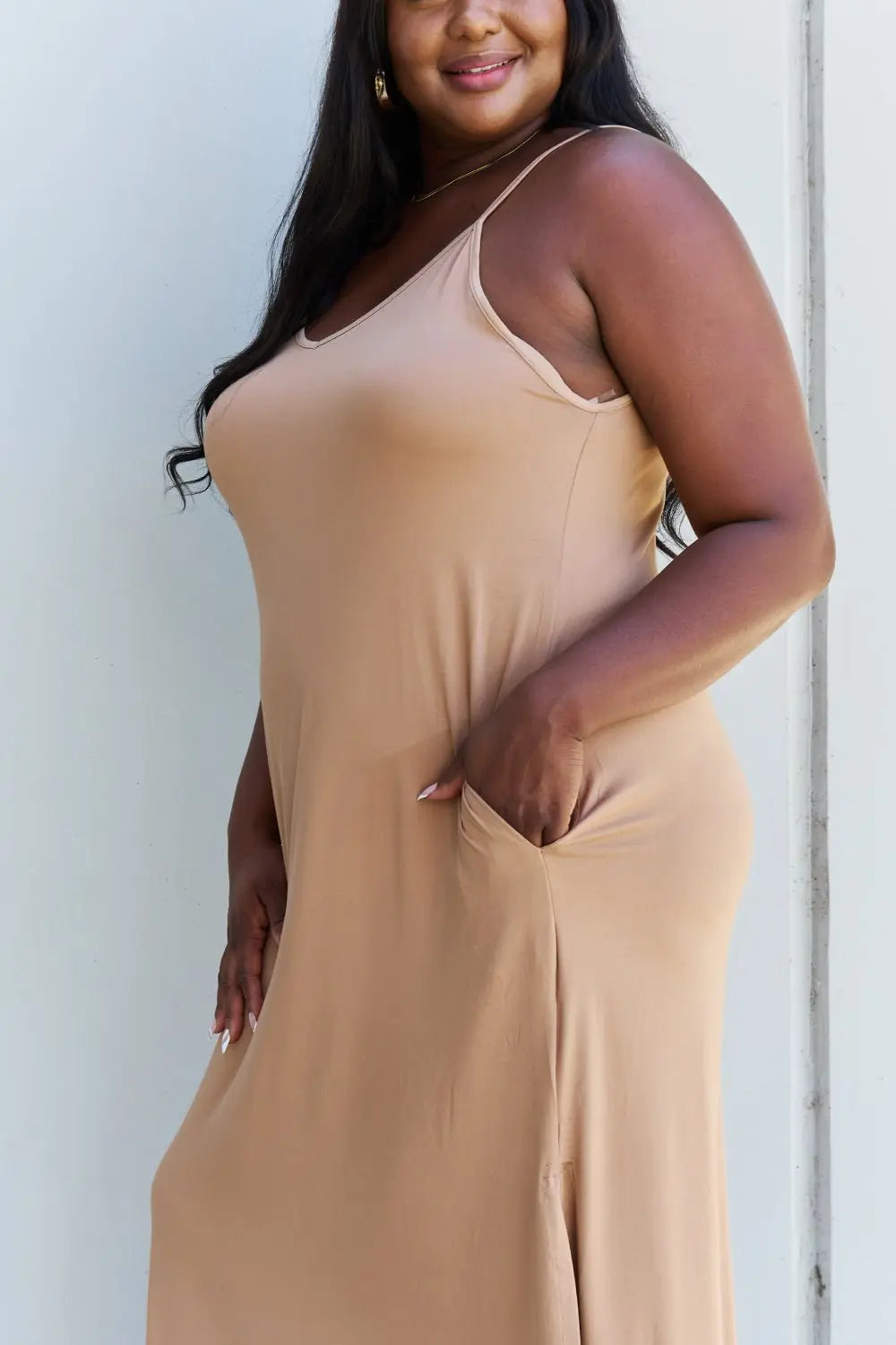 Ninexis Good Energy Full Size Cami Side Slit Maxi Dress in Camel - Dress - Camel - Bella Bourget