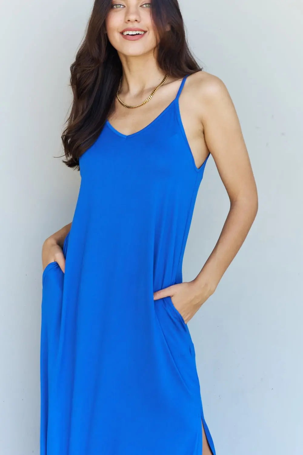 Ninexis Good Energy Full Size Cami Side Slit Maxi Dress in Royal Blue - Dress - Royal Blue - Bella Bourget