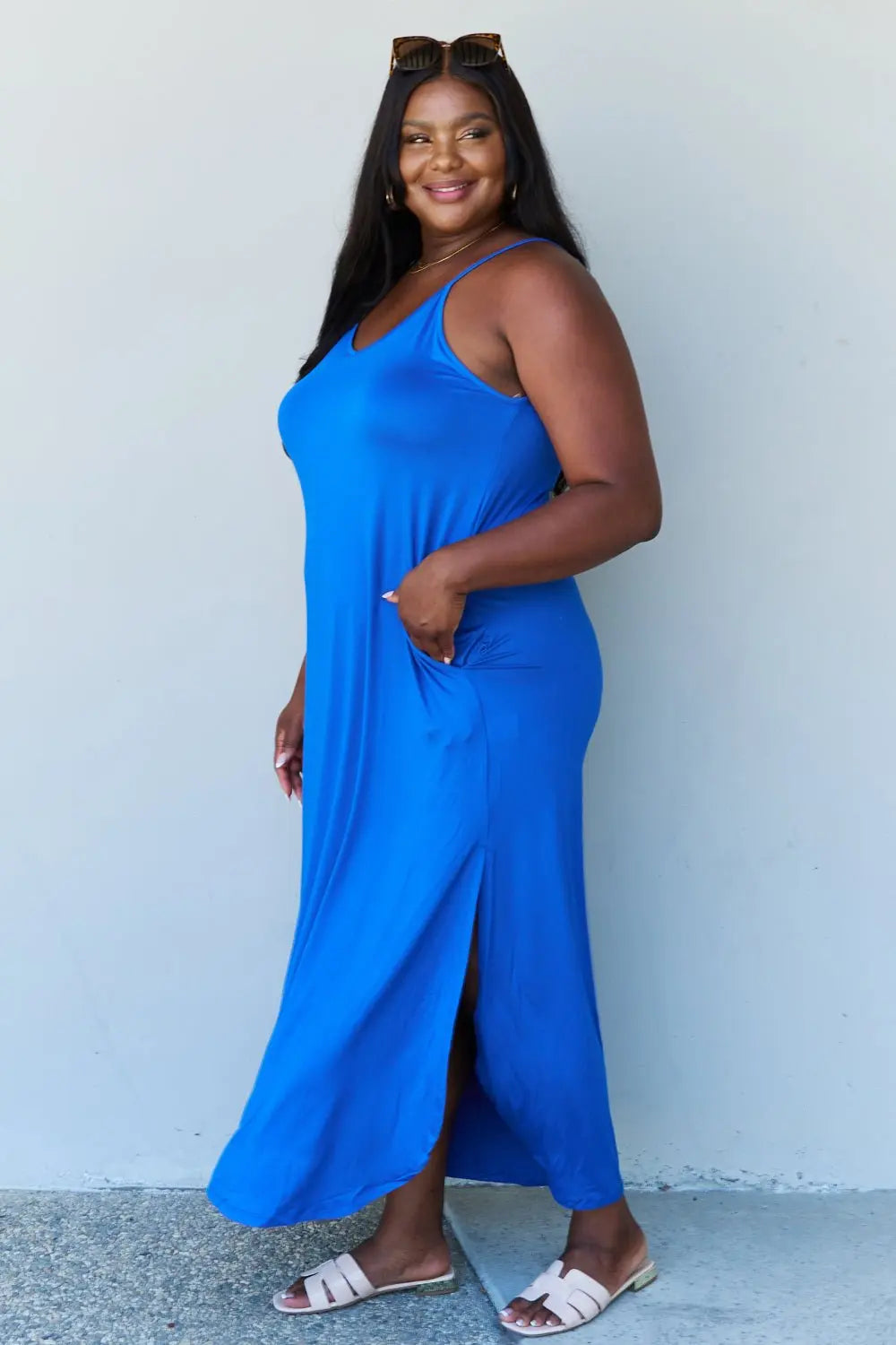 Ninexis Good Energy Full Size Cami Side Slit Maxi Dress in Royal Blue - Dress - Royal Blue - Bella Bourget