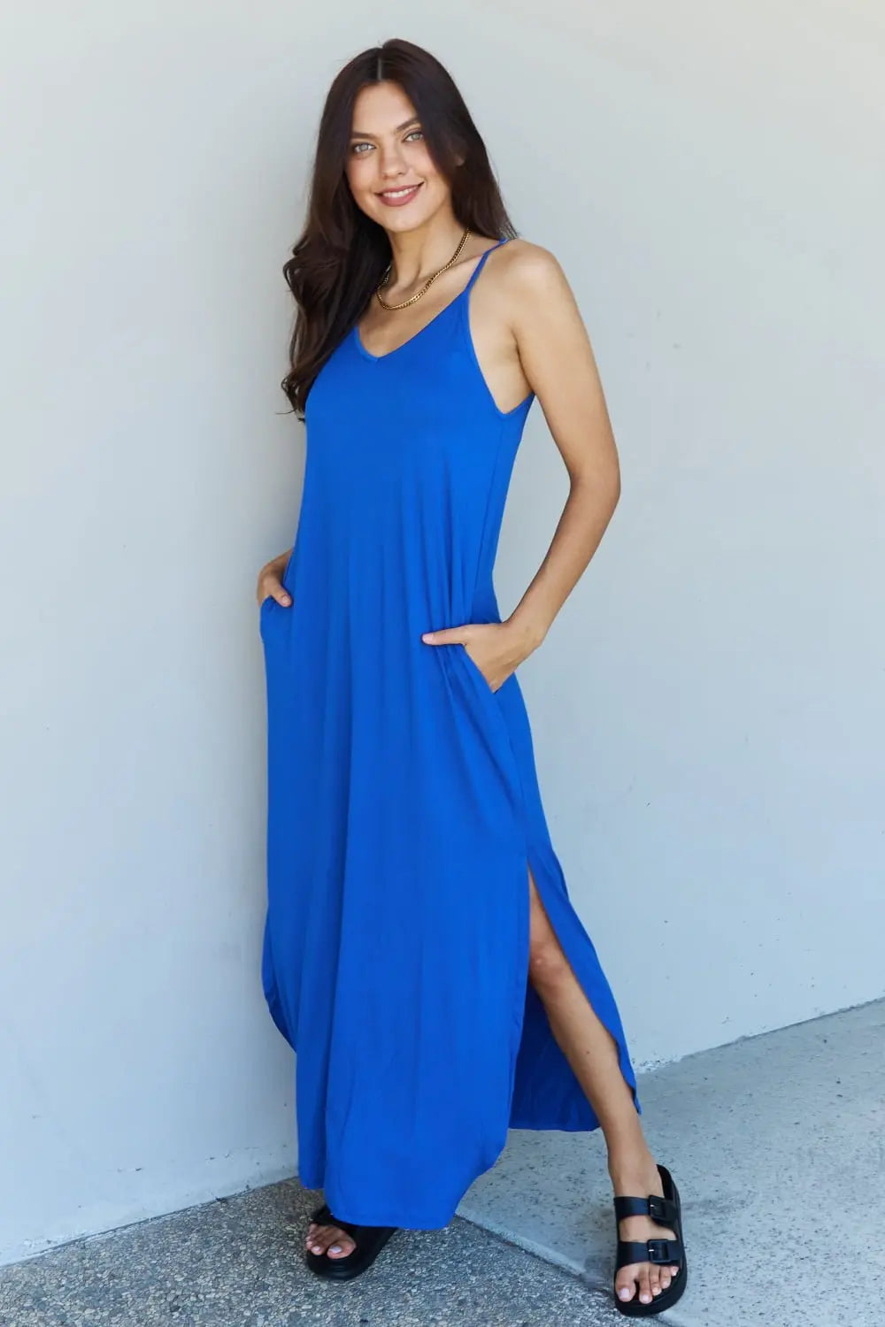 Ninexis Good Energy Full Size Cami Side Slit Maxi Dress in Royal Blue - Dress - Royal Blue - Bella Bourget