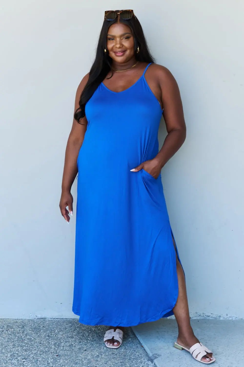 Ninexis Good Energy Full Size Cami Side Slit Maxi Dress in Royal Blue - Dress - Royal Blue - Bella Bourget