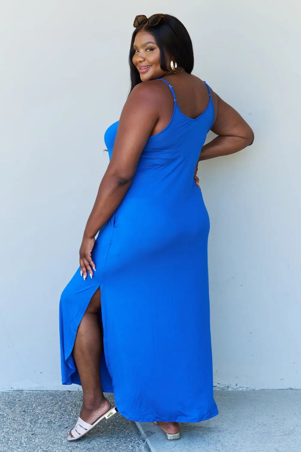 Ninexis Good Energy Full Size Cami Side Slit Maxi Dress in Royal Blue - Dress - Royal Blue - Bella Bourget