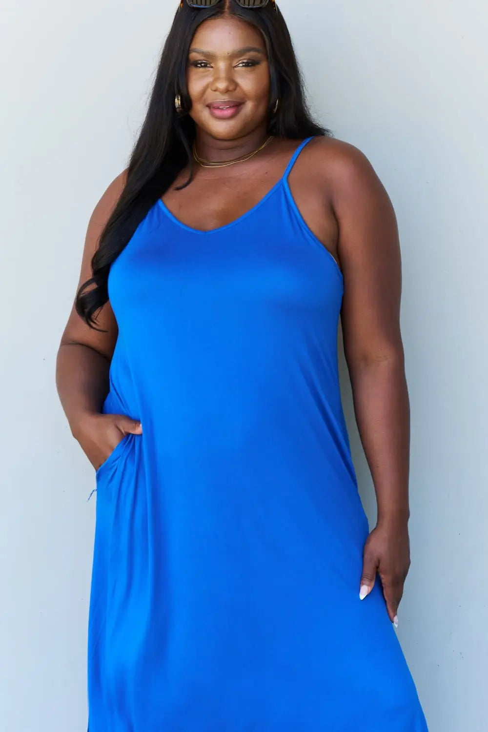 Ninexis Good Energy Full Size Cami Side Slit Maxi Dress in Royal Blue - Dress - Royal Blue - Bella Bourget