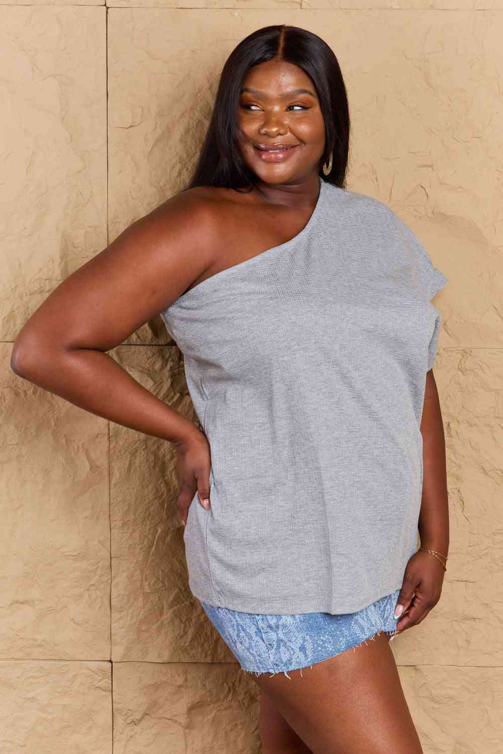 Ninexis in My Groove One Shoulder Loose Top - Blouse - Light Gray - Bella Bourget